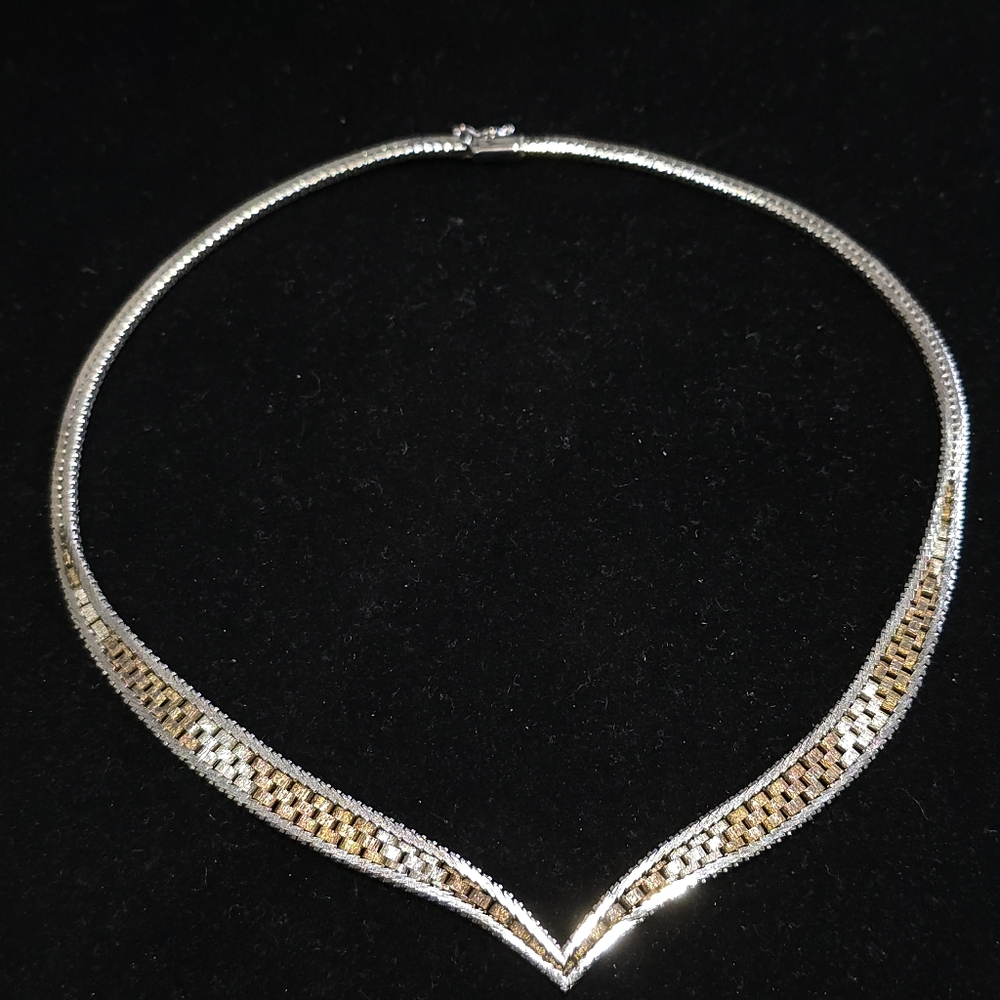 Vintage Sterling Silver chain necklace silver & bronze color - Picture 2 of 10